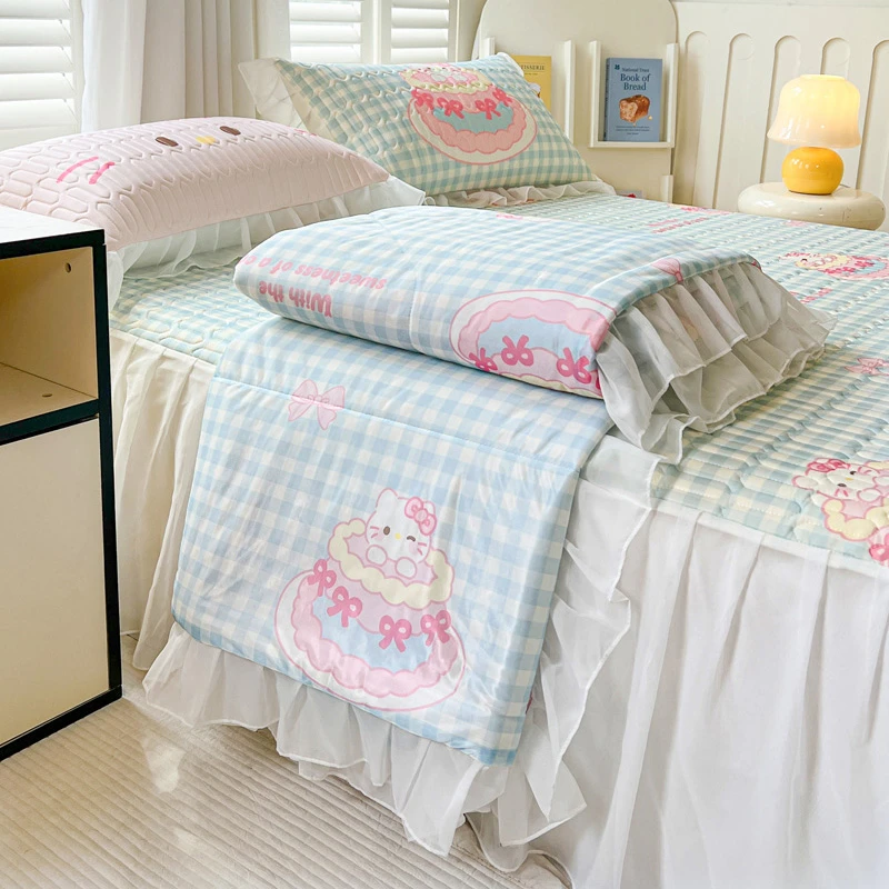 A类可爱风乳胶凉席四件套kt猫夏季冰丝席可机洗宿舍单人空调席子3