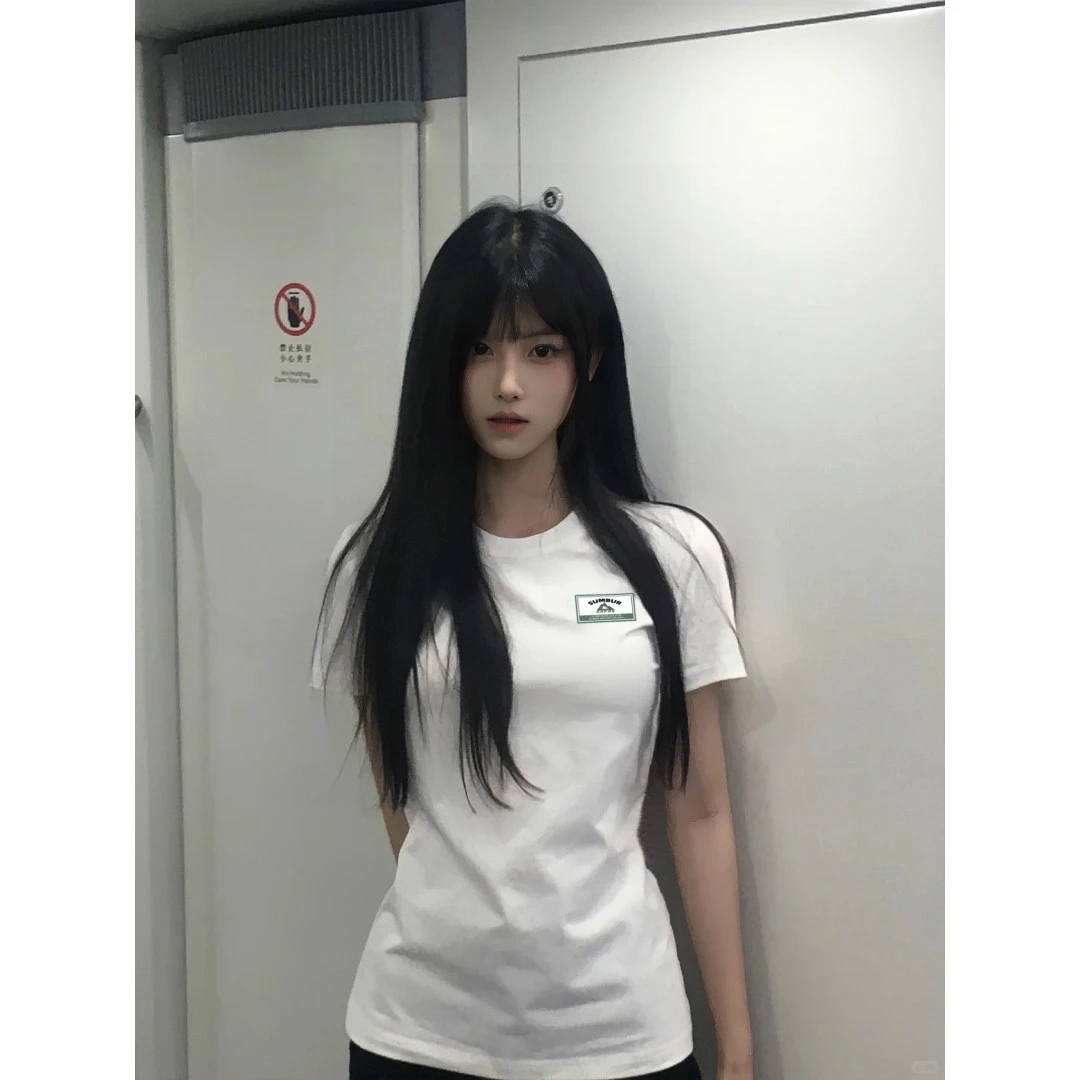 夏季正肩显瘦短袖t恤女新款学院风印花休闲百搭设计感上衣女