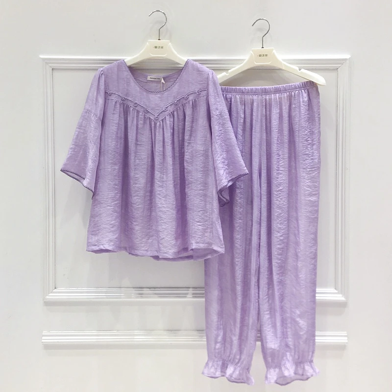 精雅春夏季睡衣女2025年新款七分袖天丝棉提花甜美复古法式家居服