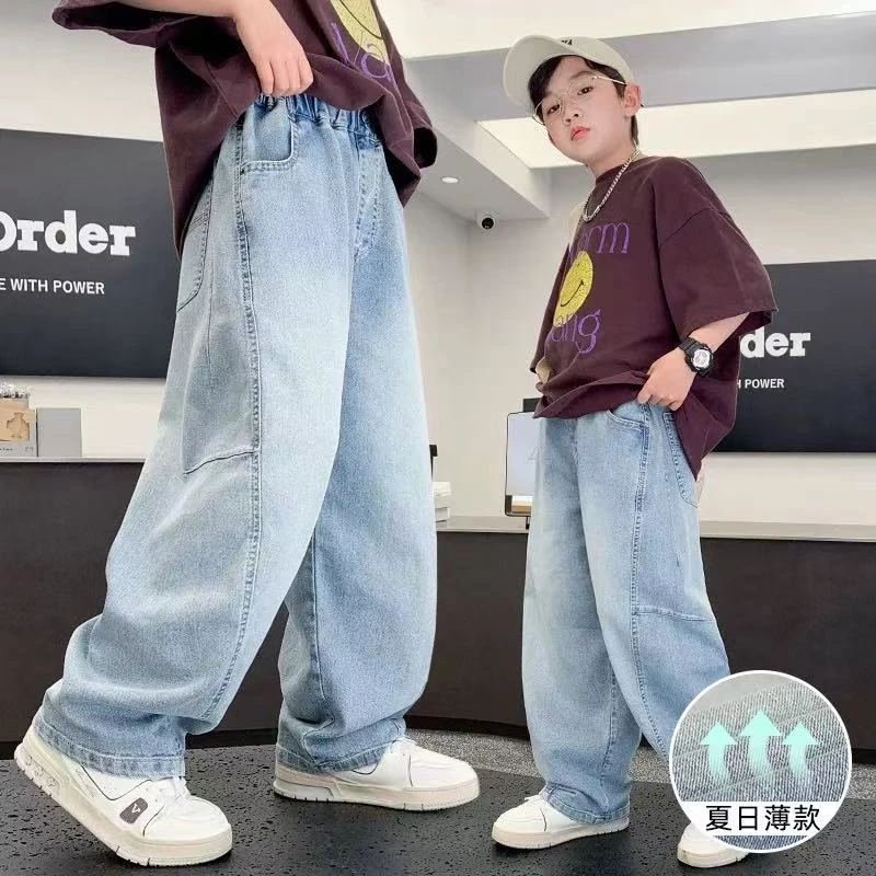 版型超赞~男童夏季薄款韩版百搭设计款潮流弯刀牛仔裤8612