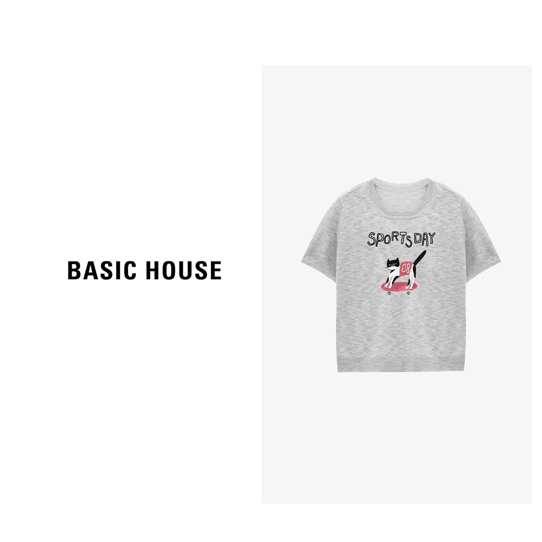 Basic House/百家好夏季透气休闲短袖针织衫-B0625B5K022