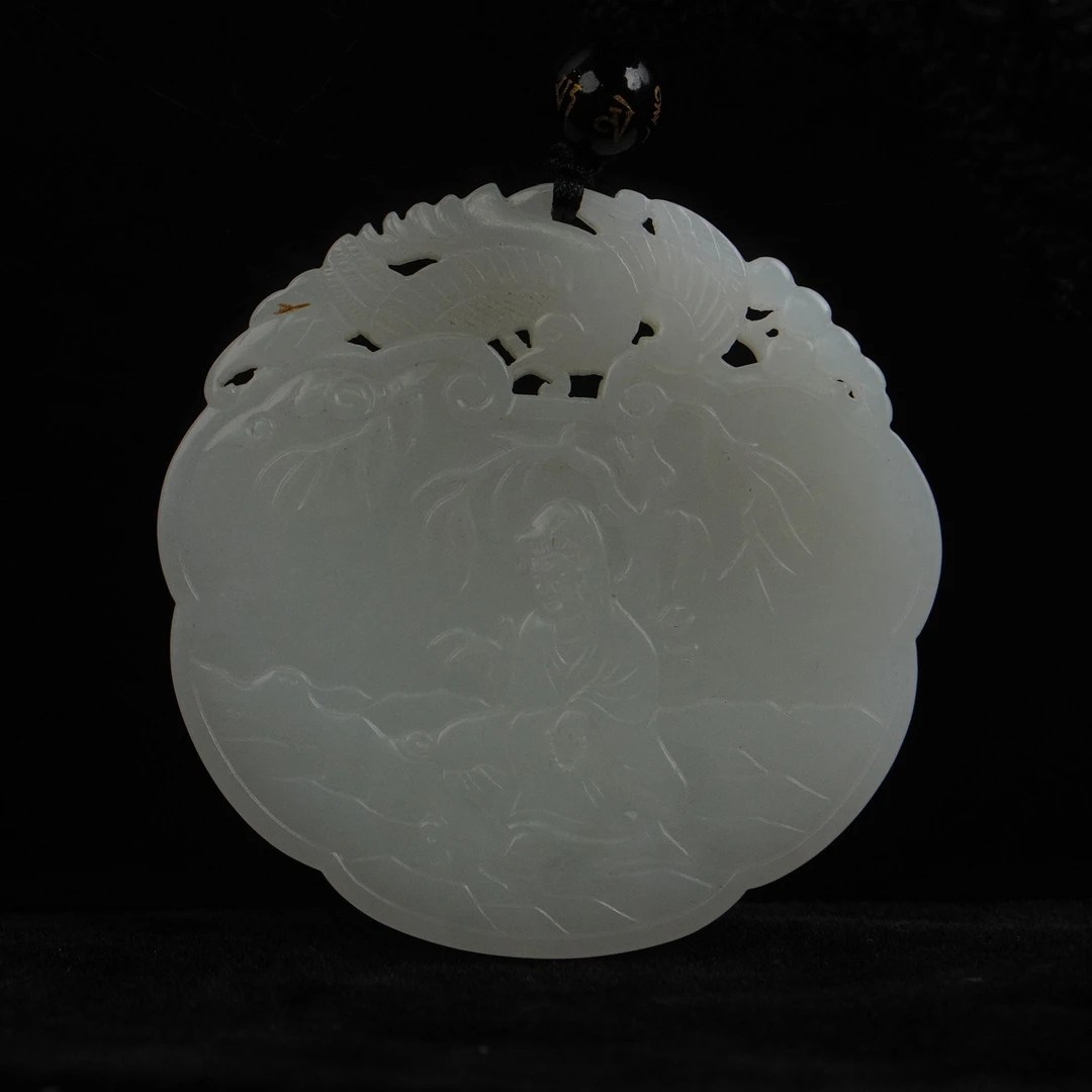 【清】白玉观音诗文牌（长5.7cm宽5.7cm重49g）