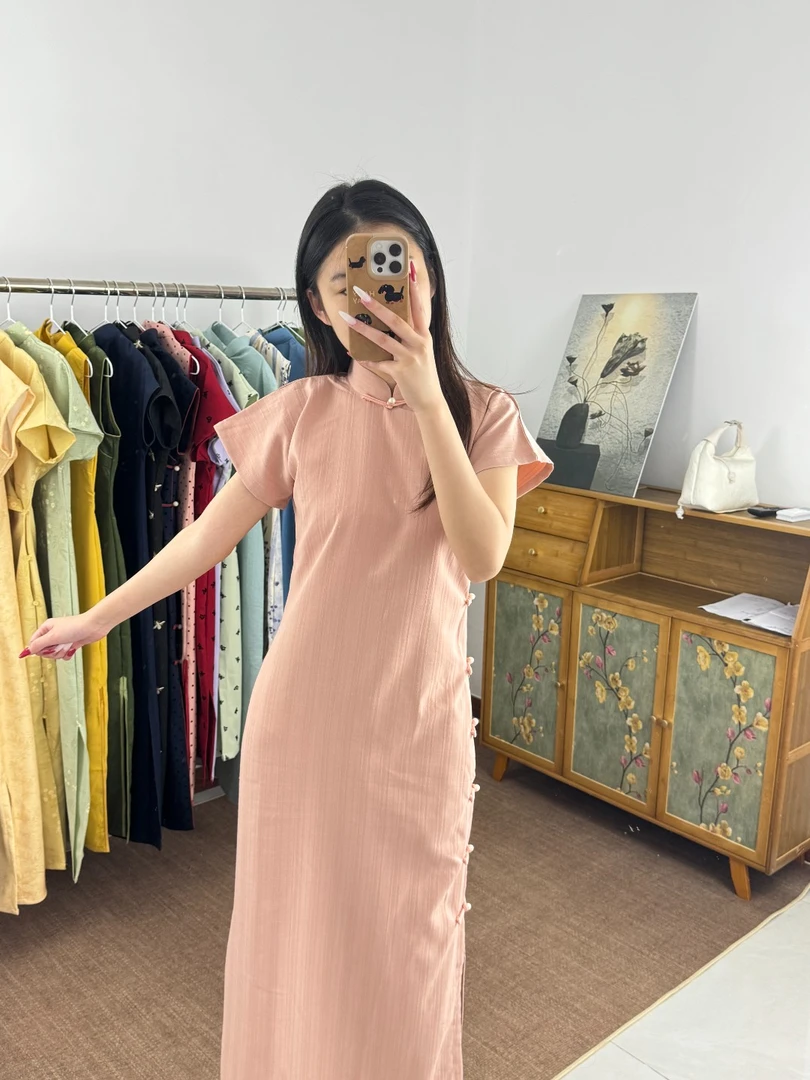 【芙蓉】新中式旗袍做旧连衣裙低开衩显瘦日常文艺夏装年轻中式短款