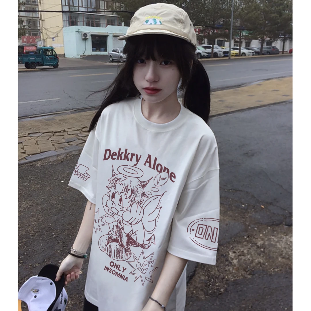 labzaa美式个性卡通人物印花短袖T恤夏季男女休闲宽松情侣款上衣