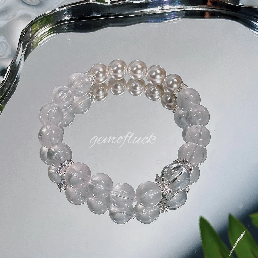 xy408-白水晶莫粉施家珍珠水晶手串