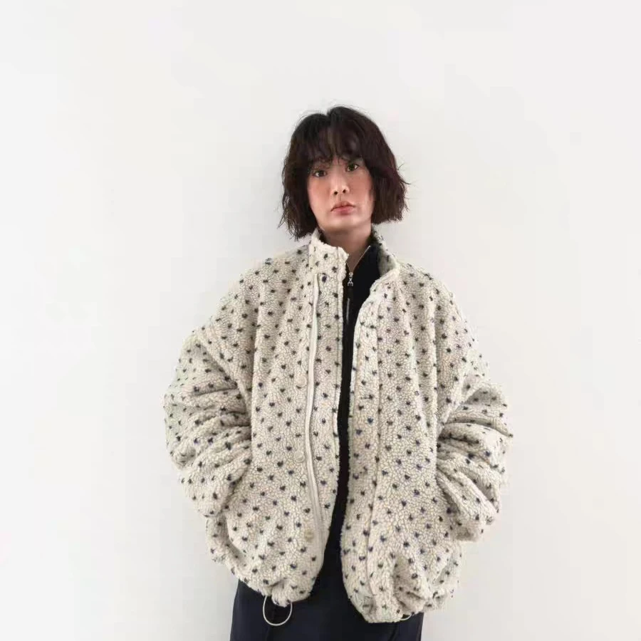 韩国东大门2025秋冬新款法式小众点点羊羔毛卫衣外套女高级感上衣