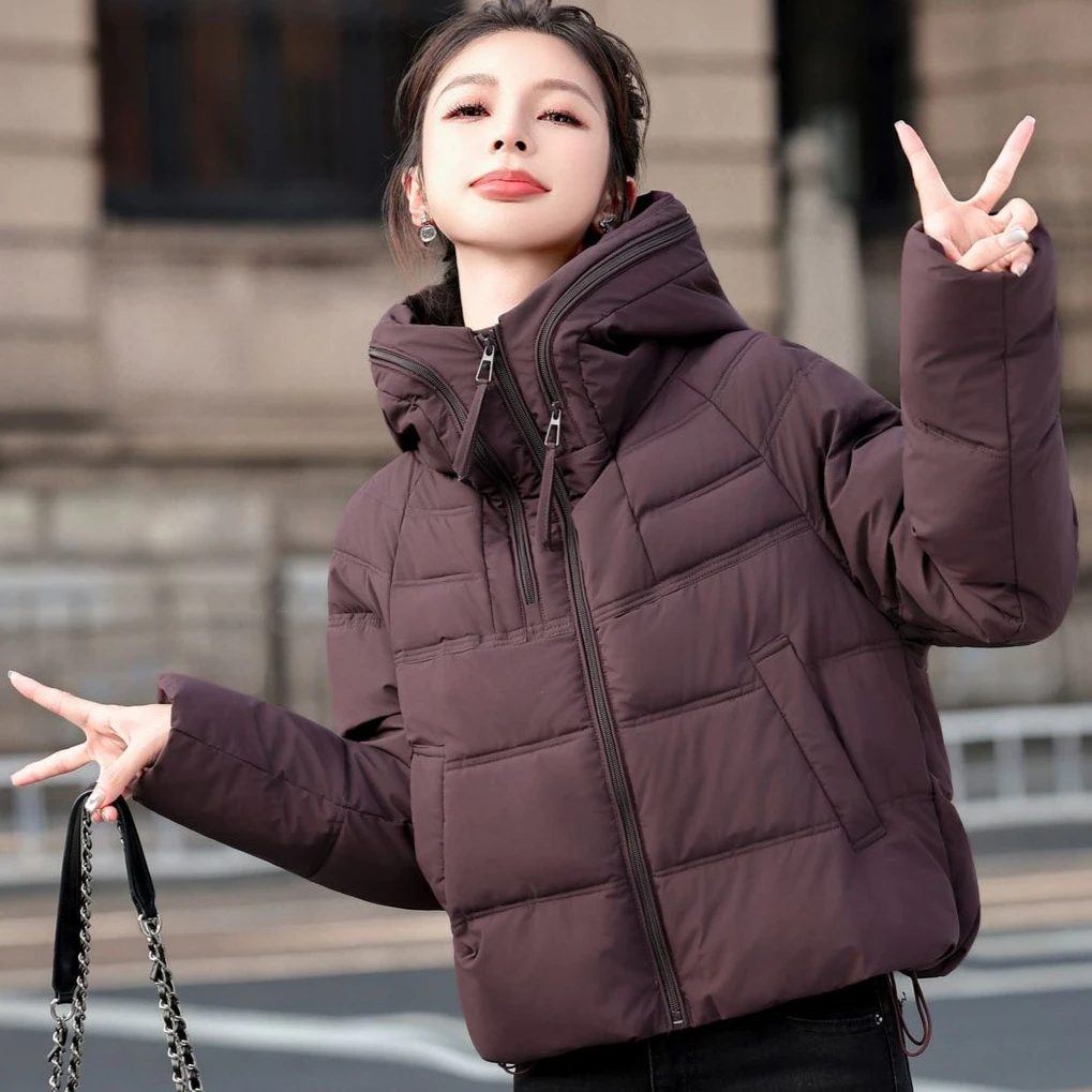 时尚短款冬季2025年韩版连帽保暖加厚气质宽松棉服新款外套女