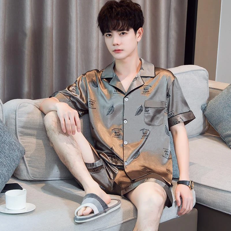 范哲萨冰丝睡衣男士夏季短袖薄款韩版男款家居服短裤加大码丝绸两