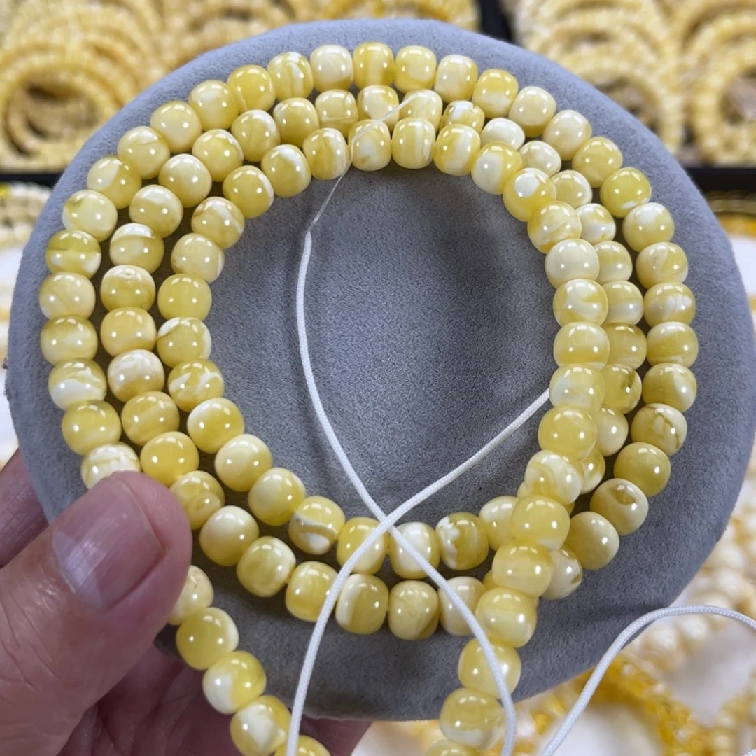 蜜蜡颈饰未镶嵌纯天然俄料瓷白花