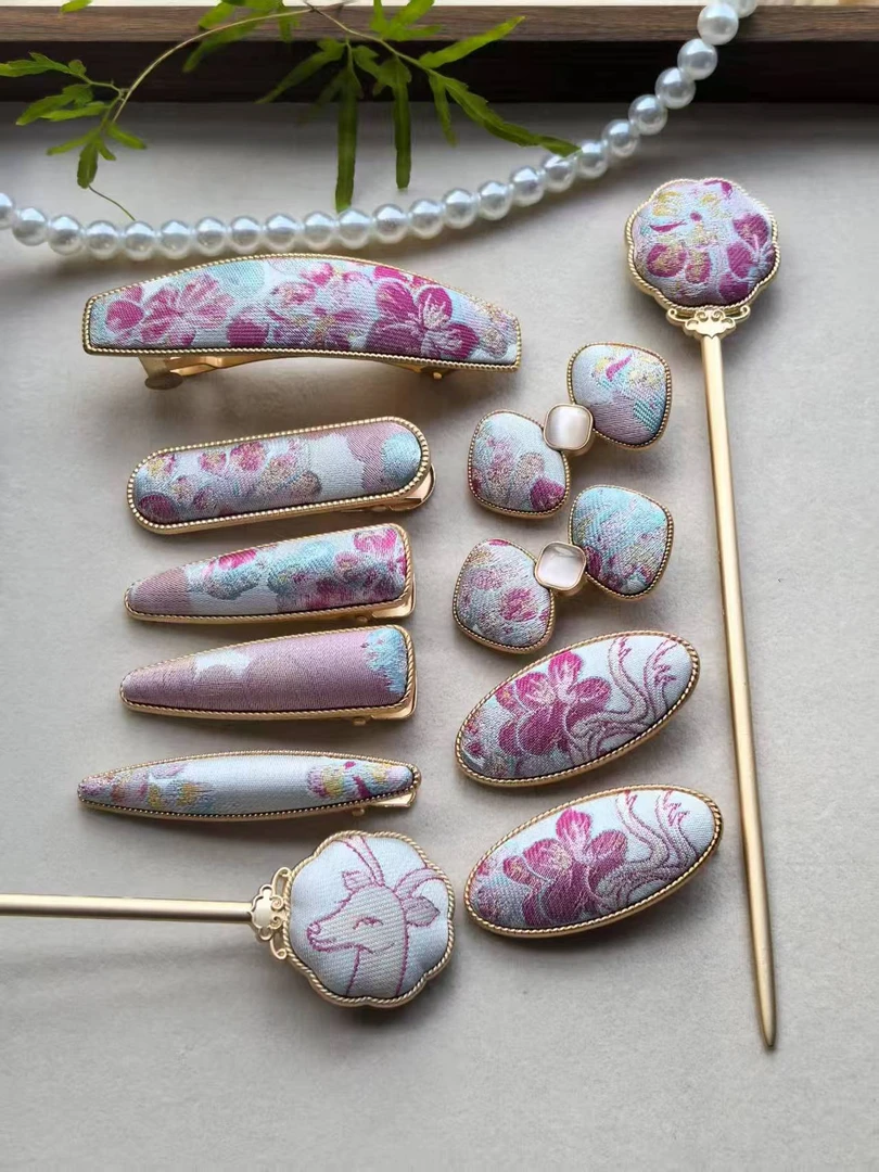 非遗发饰头饰发卡宋锦发夹边夹可爱夹子，桑蚕丝面料，纯手工制作
