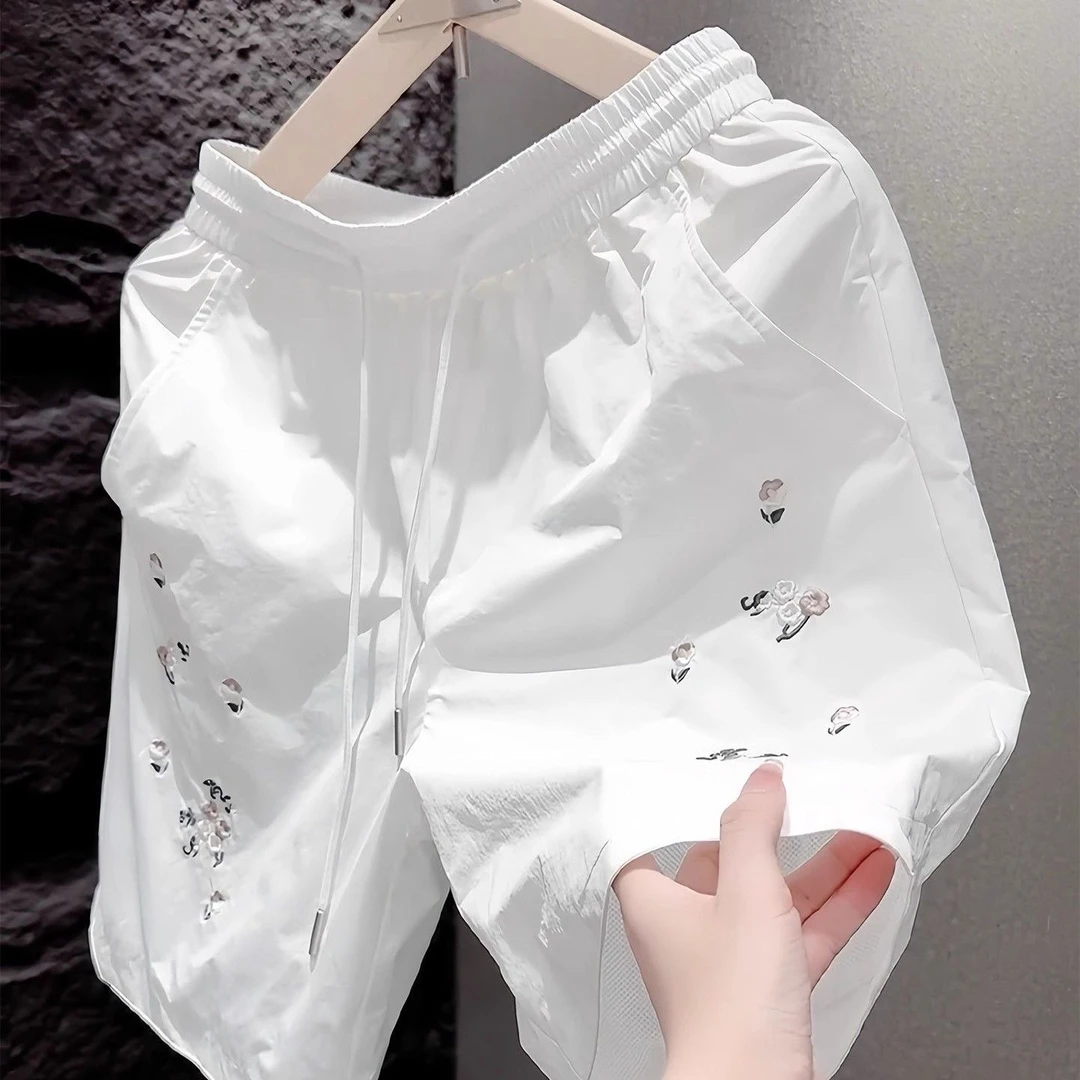 2025夏新款男士清新淡雅碎花刺绣百搭时尚五分裤潮流气质韩版短裤