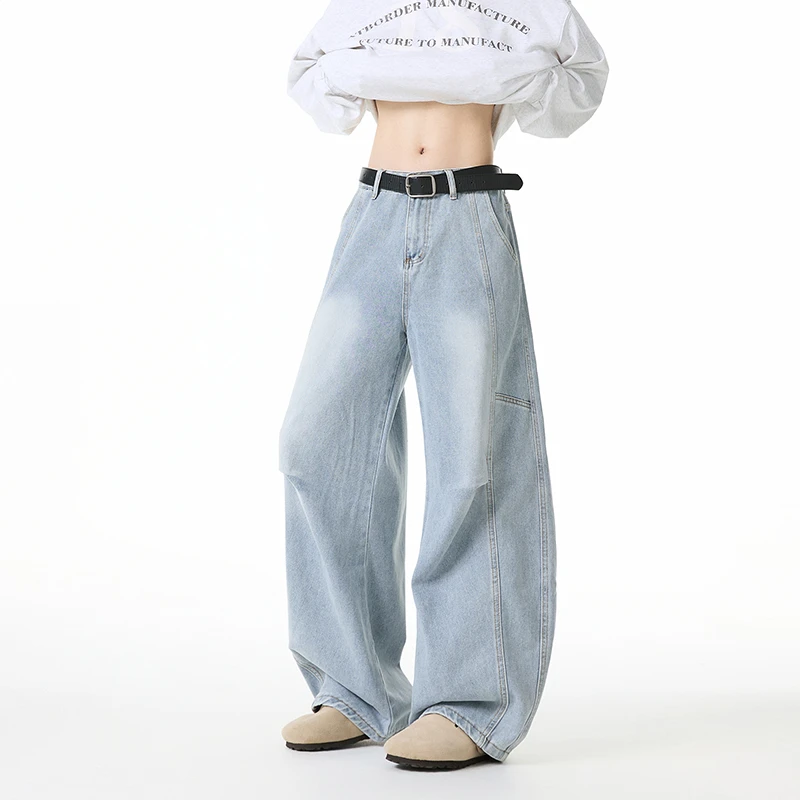 美式解构拼接水洗牛仔裤男潮牌夏季新款高街痞帅宽松直筒阔腿长裤