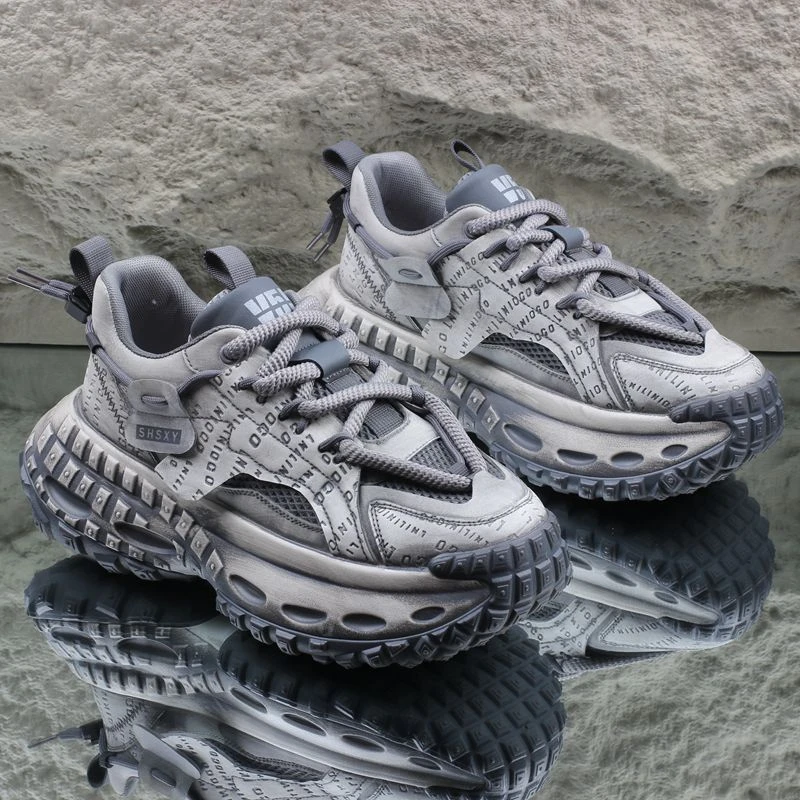 鞋子男潮2025春款厚底老爹鞋男潮流百搭增高复古擦色运动休闲鞋