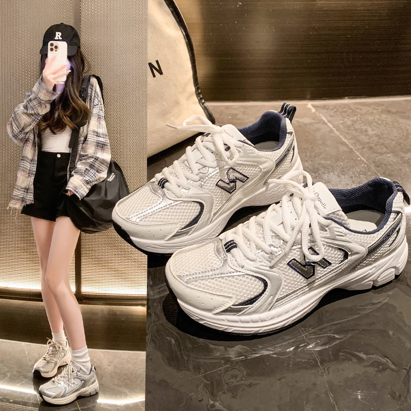 拉夏贝尔学生厚底学院风老爹鞋鞋子冬季拼色厚底阿甘鞋网红运动鞋