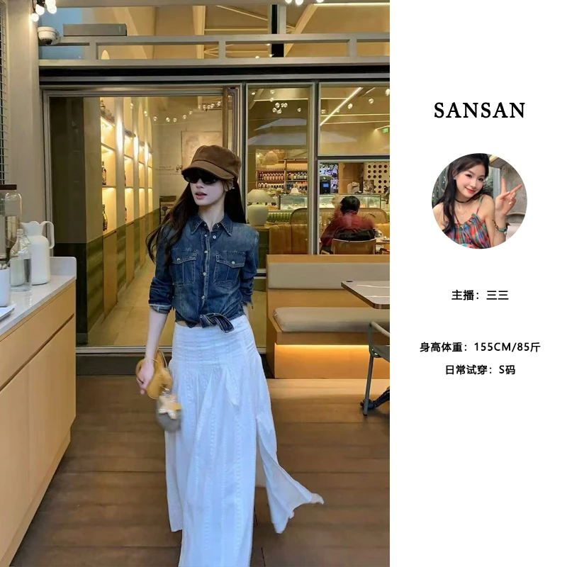 【三三】(白日梦想家)白色百褶裙女2026春季新款中长款显瘦半身裙