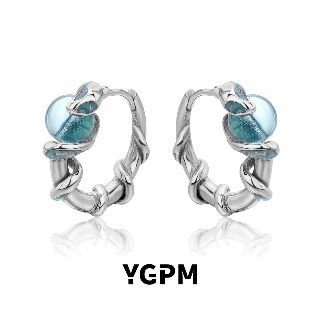 合金合成锆石耳饰 YGPM珐琅灵蛇耳环甜酷小众设计学院女孩耳扣