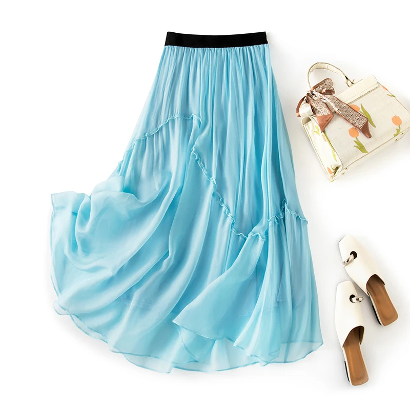 新款桑蚕丝半身女装长裙飘逸仙女中裙真丝女款夏季都市风格半身裙