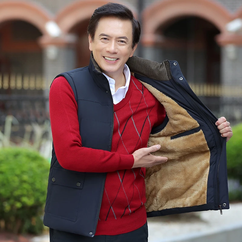 马甲男冬季中老年羊羔绒加厚加绒坎肩外套爸爸装马背心保暖