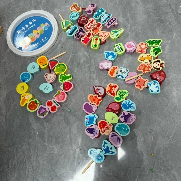 串串乐 婴幼大颗粒实木串珠子穿线绳积木早教益智专注力训练玩具