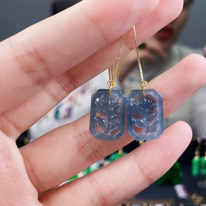 翡翠耳饰银S925镶嵌饰品