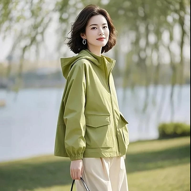 2025春秋新款显瘦休闲连帽外套女士洋气时尚百搭长袖上衣气质女装