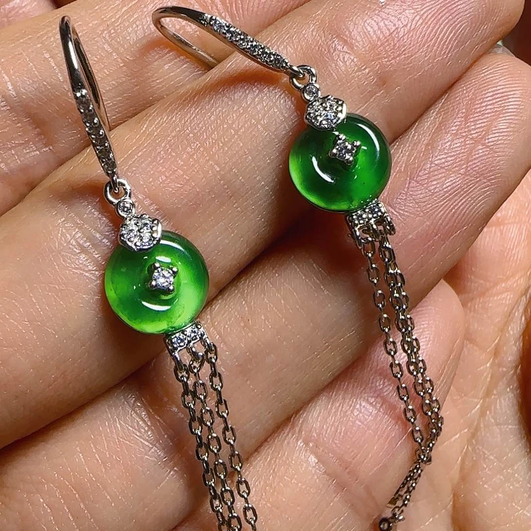 翡翠耳饰银S925镶嵌黄**莓翡翠285