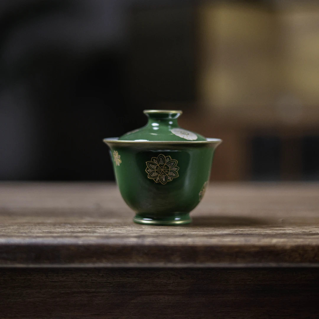 【见珊】石绿宝相盖碗+石绿宝相杯（华隐S0898+华隐S0899）