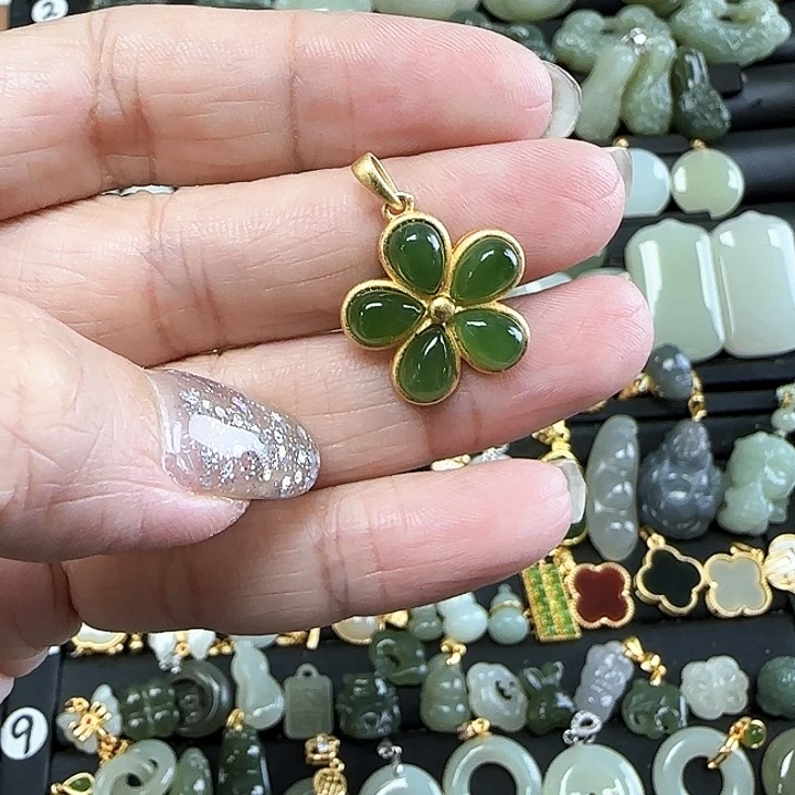 和田玉银S925镶嵌吊坠(不含链)