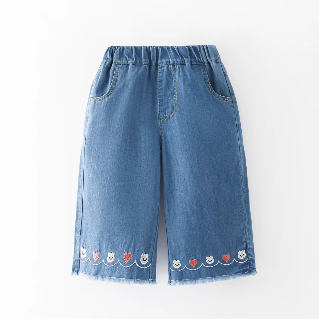 儿童裤子女中小童兔子心心牛仔裤W18