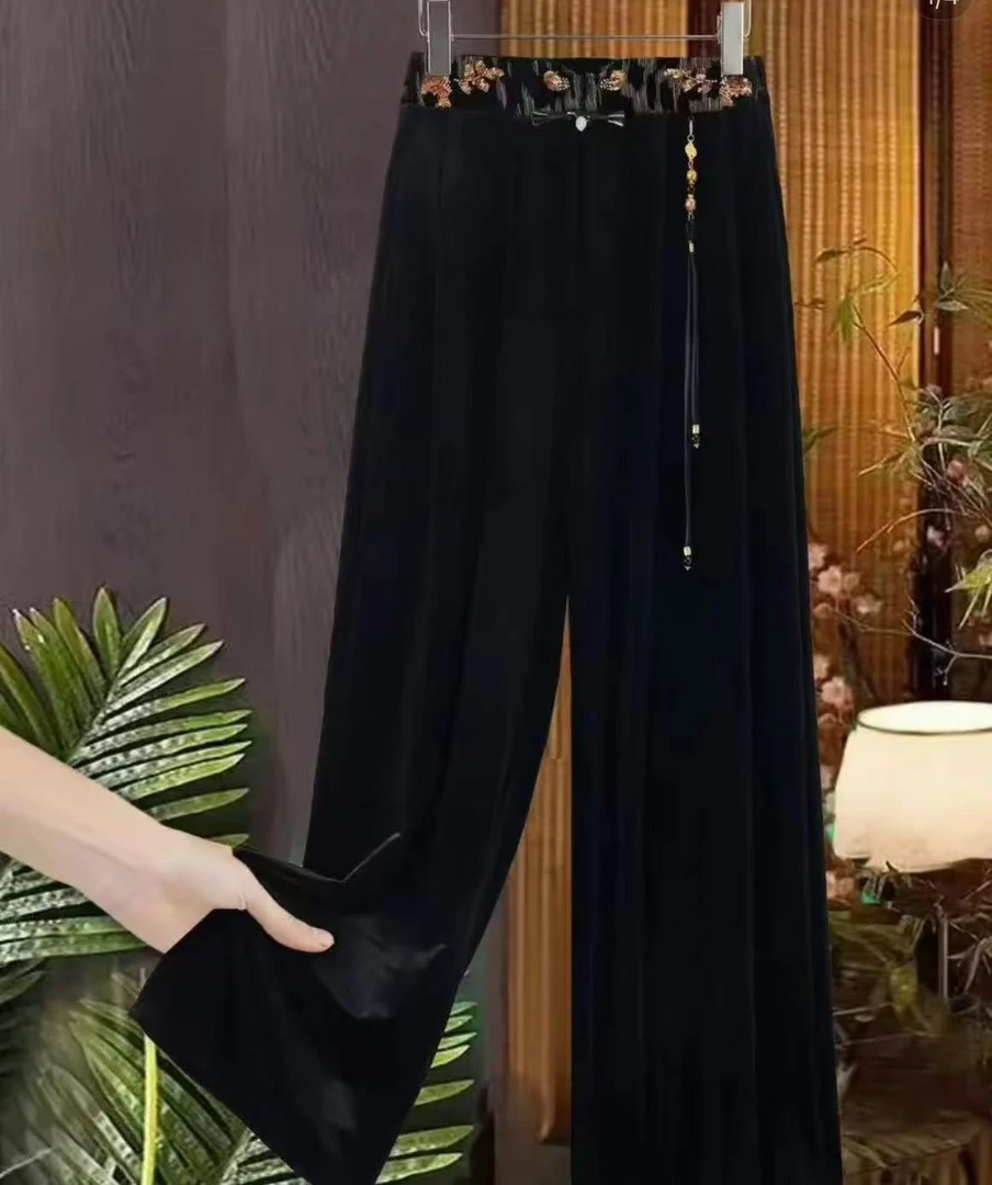 【绣金轩】早秋新款轻奢时尚减龄洋气国风新中式刺绣直筒裤