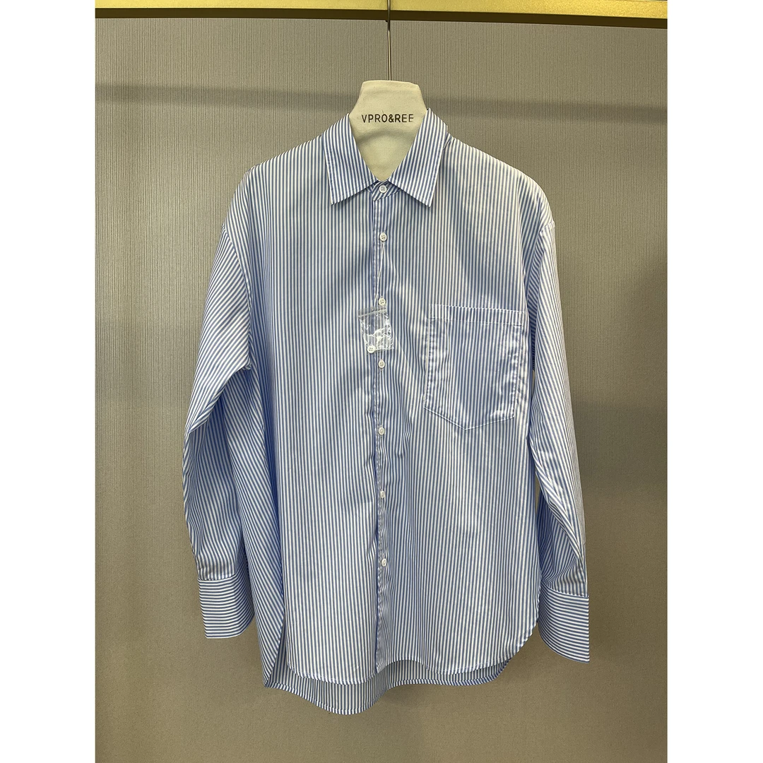 袖扣翻领竖条纹衬衫0031