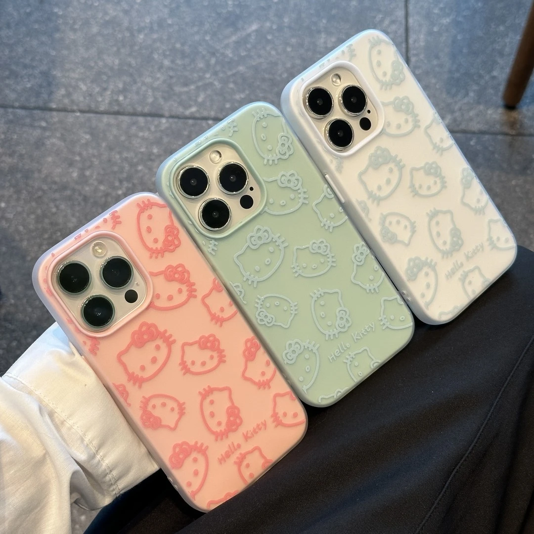 适用满屏粉蓝线条kt头苹果16promax肤感手机壳iPhone15/14/131211