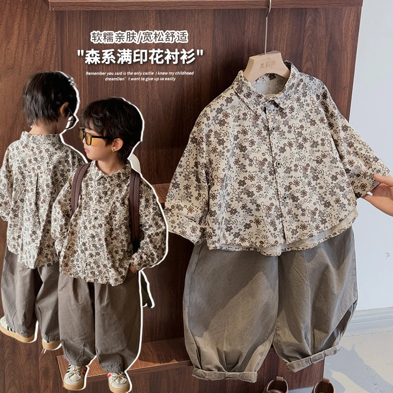 《秋上新》韩系男女童复古森系衬衫潮儿童文艺范气质衬衣秋25QL826