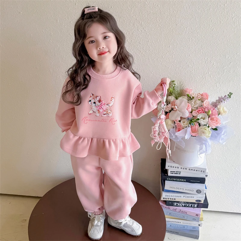 儿童春秋装洋气女宝宝卡通卫衣套装小女孩时髦女宝宝休闲两件套潮