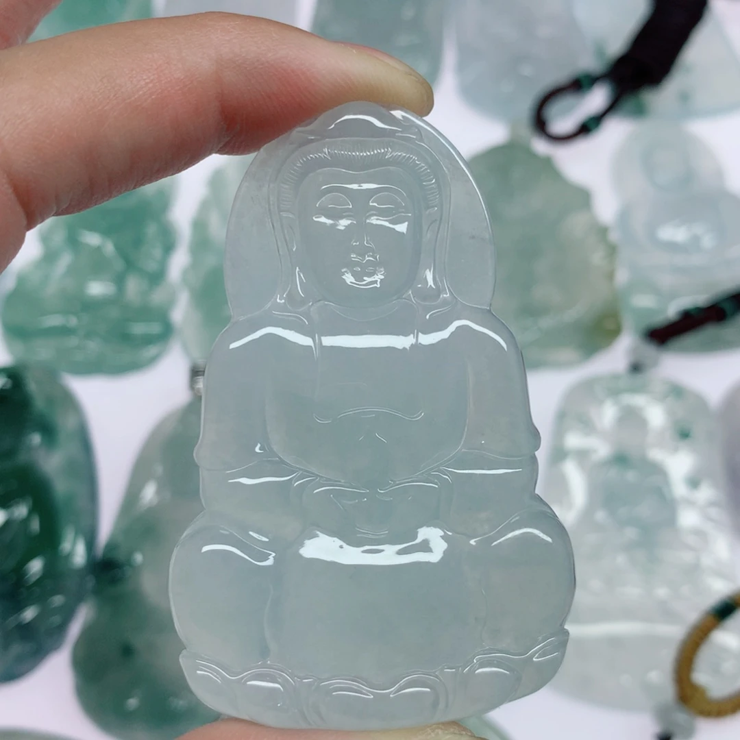 翡翠未镶嵌挂件正装观音