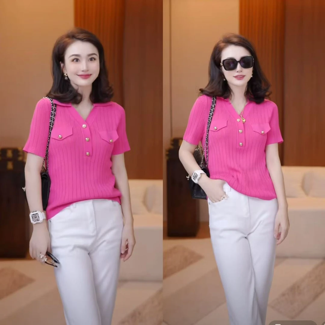 JDND轩羽【名媛小衫】阳离子定制面料坑条镂空显瘦针织小衫XY25353