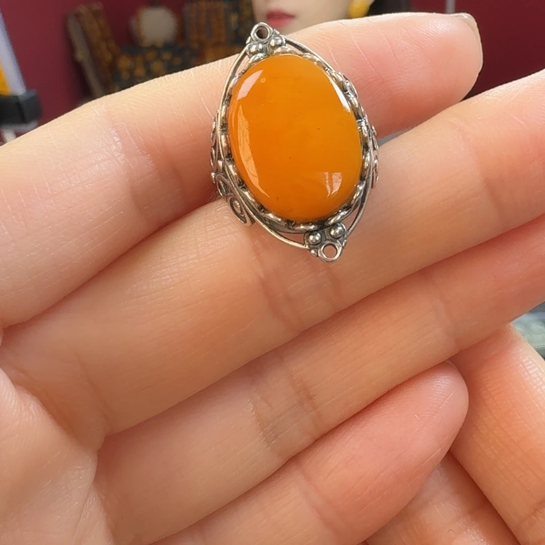 蜜蜡银S925镶嵌手链戒指