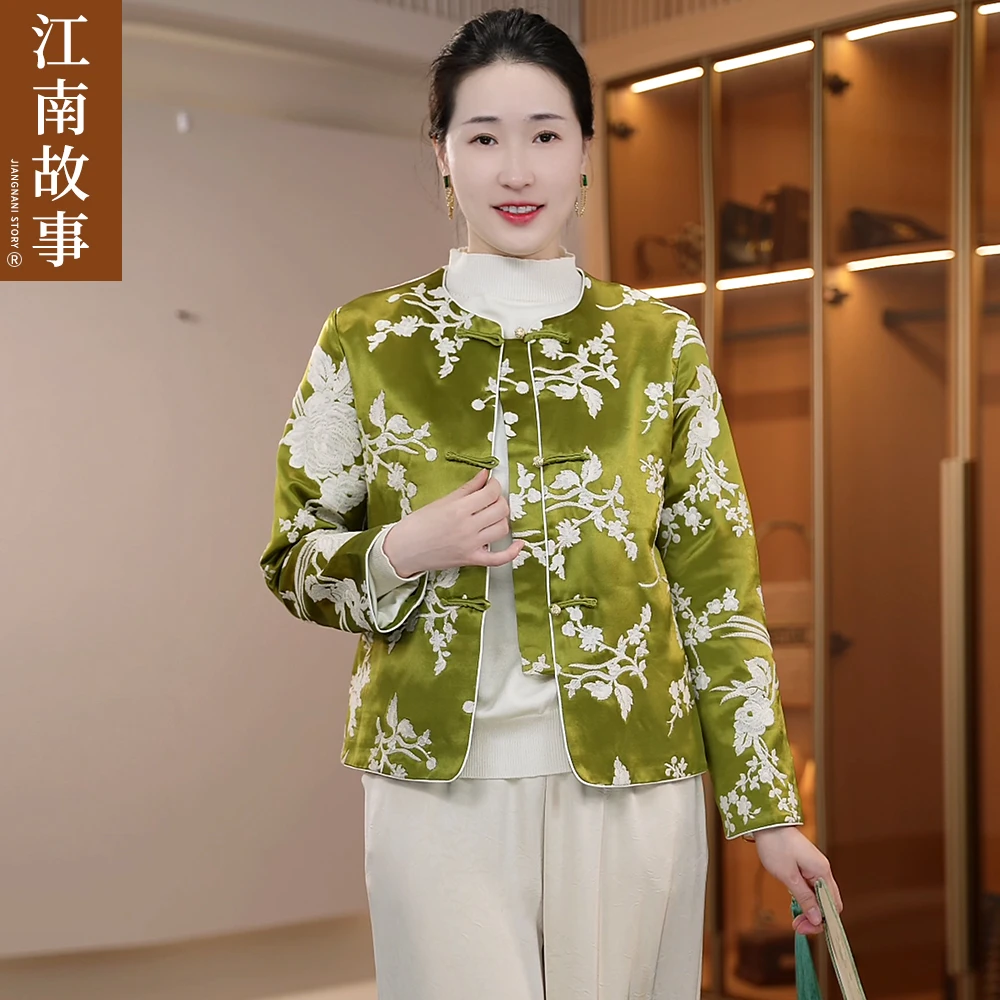 江南故事妈妈装2025春季中国风外套中式复古印花气质早春休闲上衣