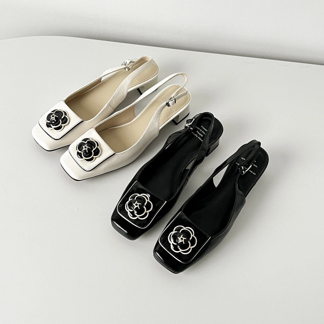 【断码现货】 3.5cm 花朵羊皮气质百搭日常通勤方头后空凉鞋