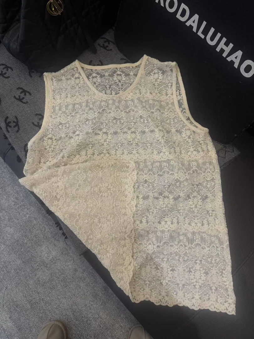 【米米私服】欧若新中式百搭圆领蕾丝打底背心 2502-332