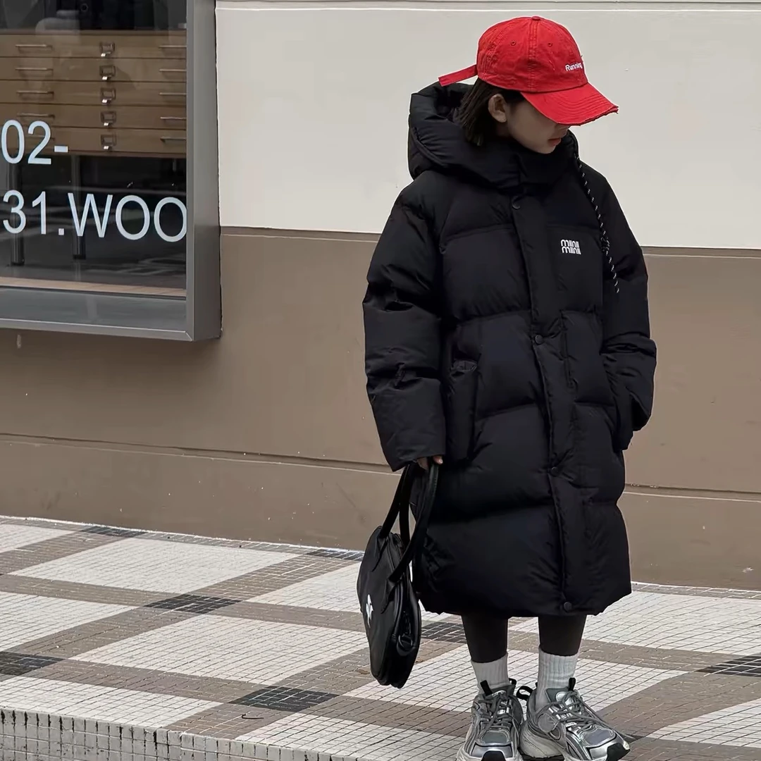 夏孤品-黑色羽绒服F189【孤品】女童加厚保暖连帽外套冬季时尚潮流