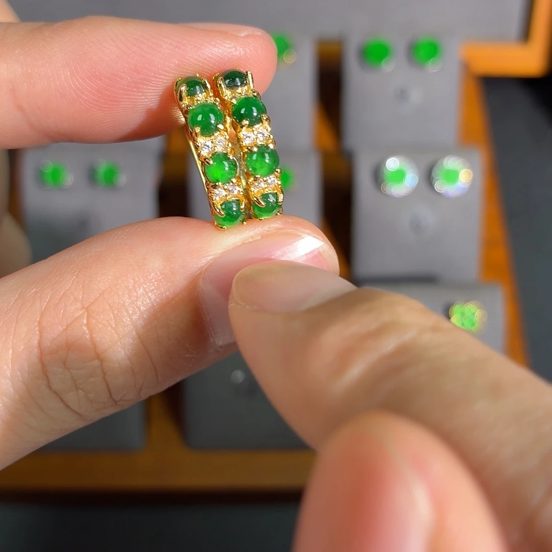 翡翠银S925镶嵌耳饰耳饰