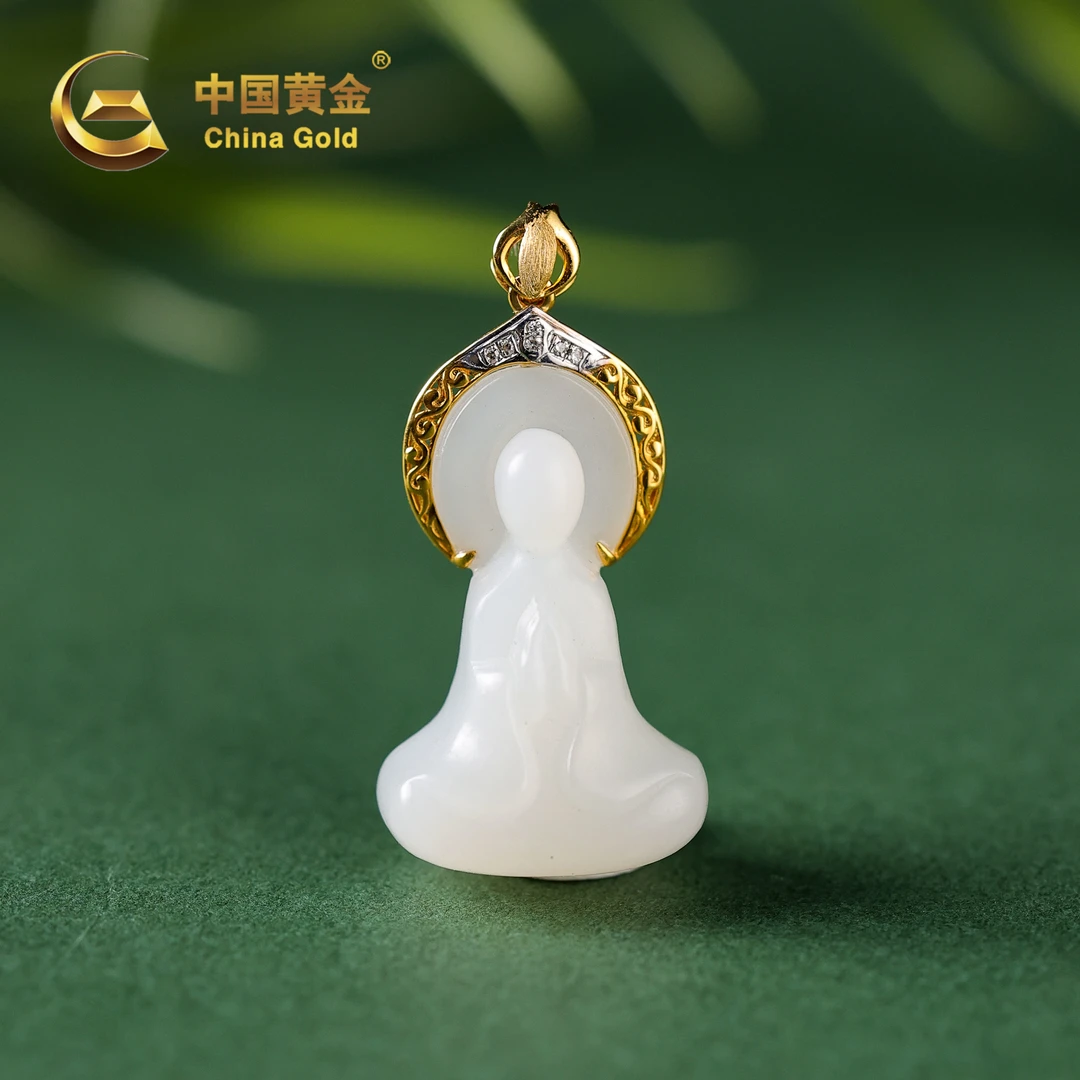 【中国黄金】醇宁 | 和田玉*吊坠*18K金镶嵌-D6937-Y