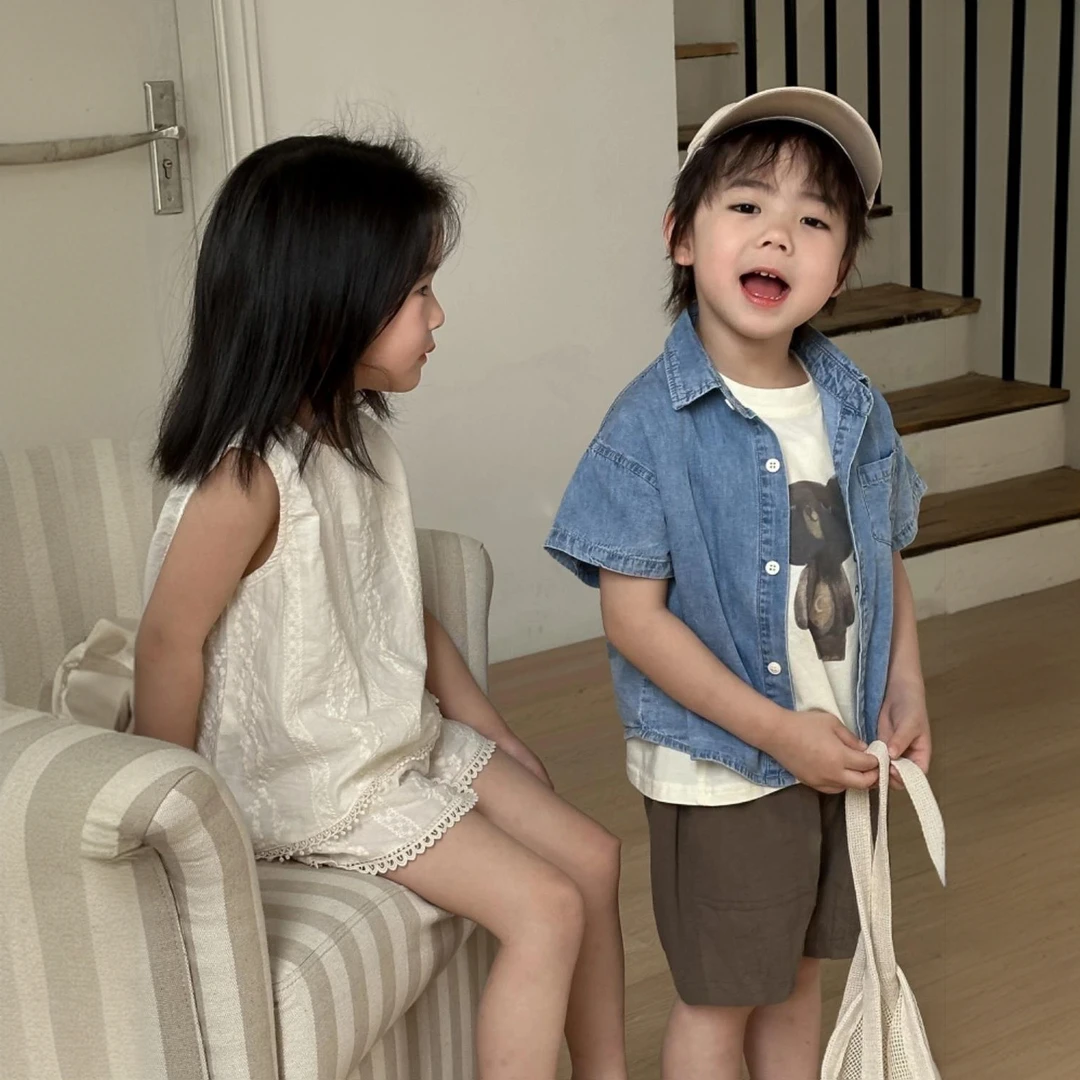 【货号562】夏季儿童纯棉无袖针织衫浅花灰