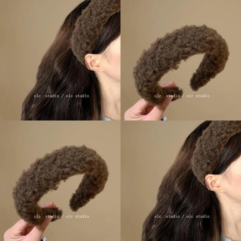 卡皮巴棕！氛围感棕色羊羔绒发箍！宽版高颅顶压发头箍2025款发捆