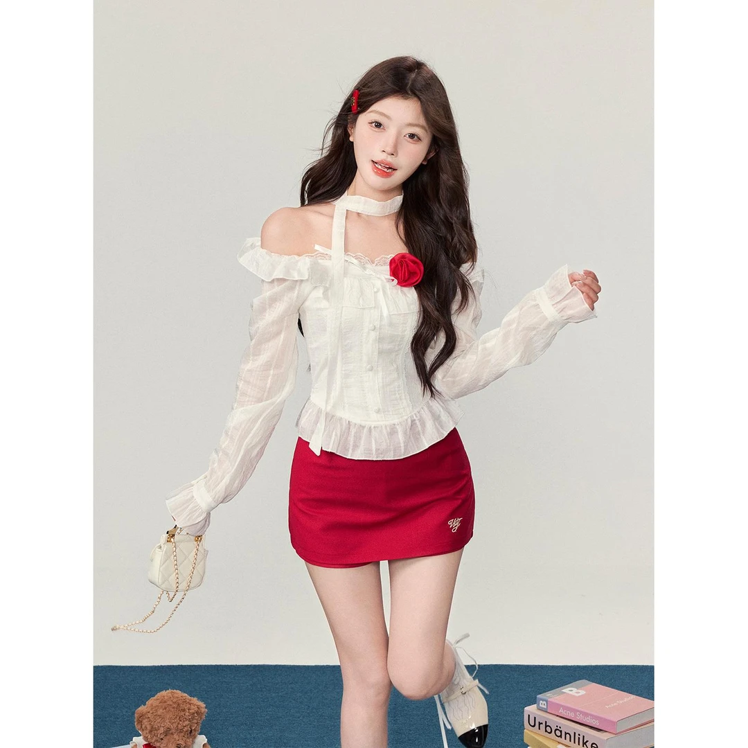 2021笨比甜Sweety 法式气质蕾丝短款衬夏季法式蕾丝女士衬衫