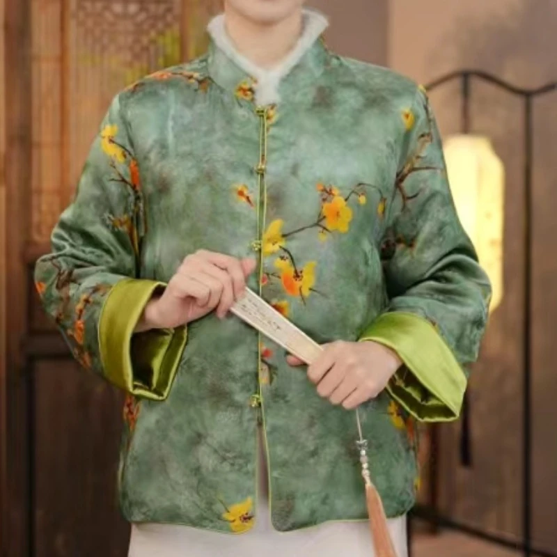 丝年.梅开五福|秋冬加厚新中式气质水貂毛拼接棉服外套-6079