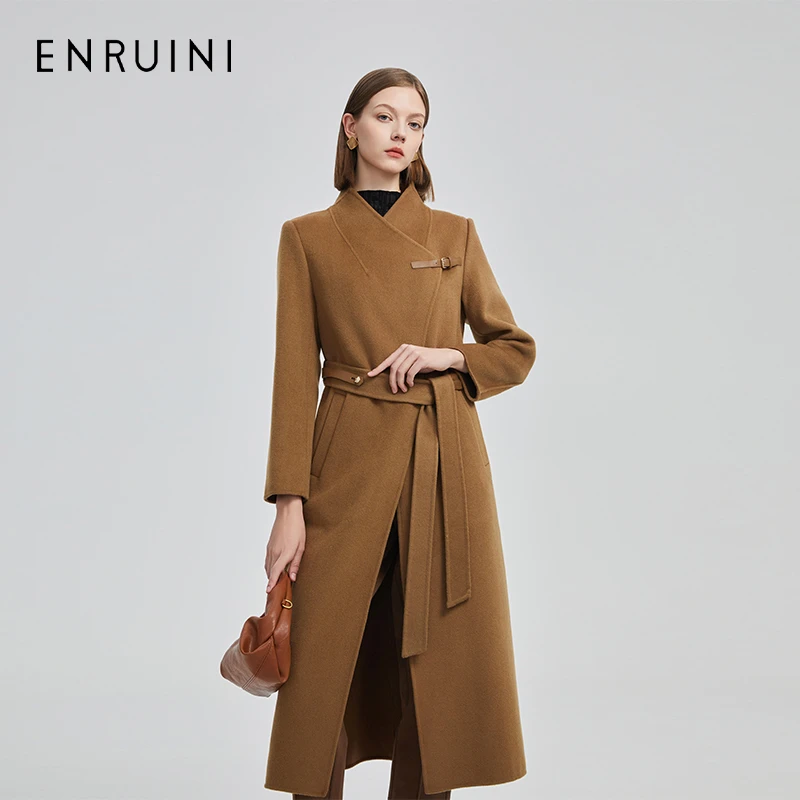 恩瑞妮大衣气质轻奢时尚收腰毛呢外套冬季双面呢风衣女ERDONA708
