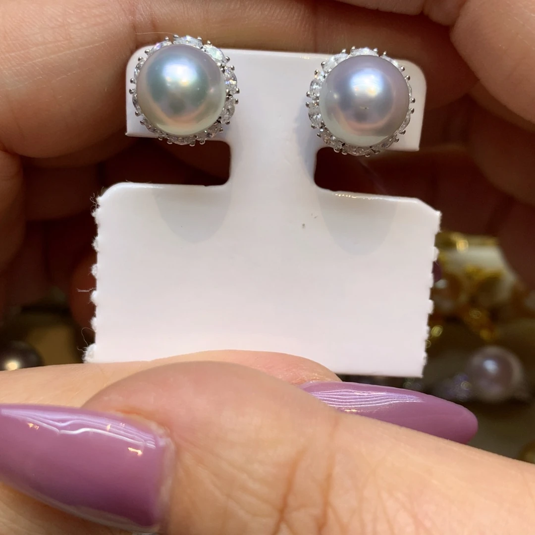 银S925镶嵌耳饰海水珍珠