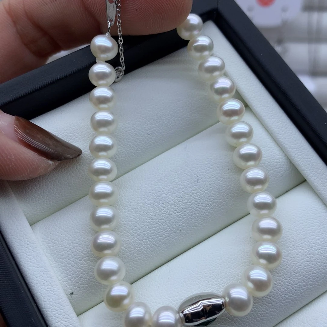 淡水珍珠手链银S925镶嵌落***。